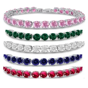 KEZEF Cubic Zirconia Tennis Bracelet, Silver Plated Brass 7mm Round, 7 in - CZ Stnes Tennis Bracelets for Womens Jewelry - Four-prong basket setting