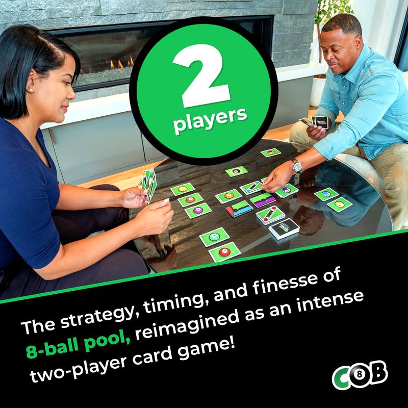 Crazy 8-Ball – Intense Two-Player Card Game of Setup and Sabotage – Turn Pool Into a Head-to-Head Duel – Rack ’Em, Stack ’Em, Sink the 8-Ball First – Ages 10+