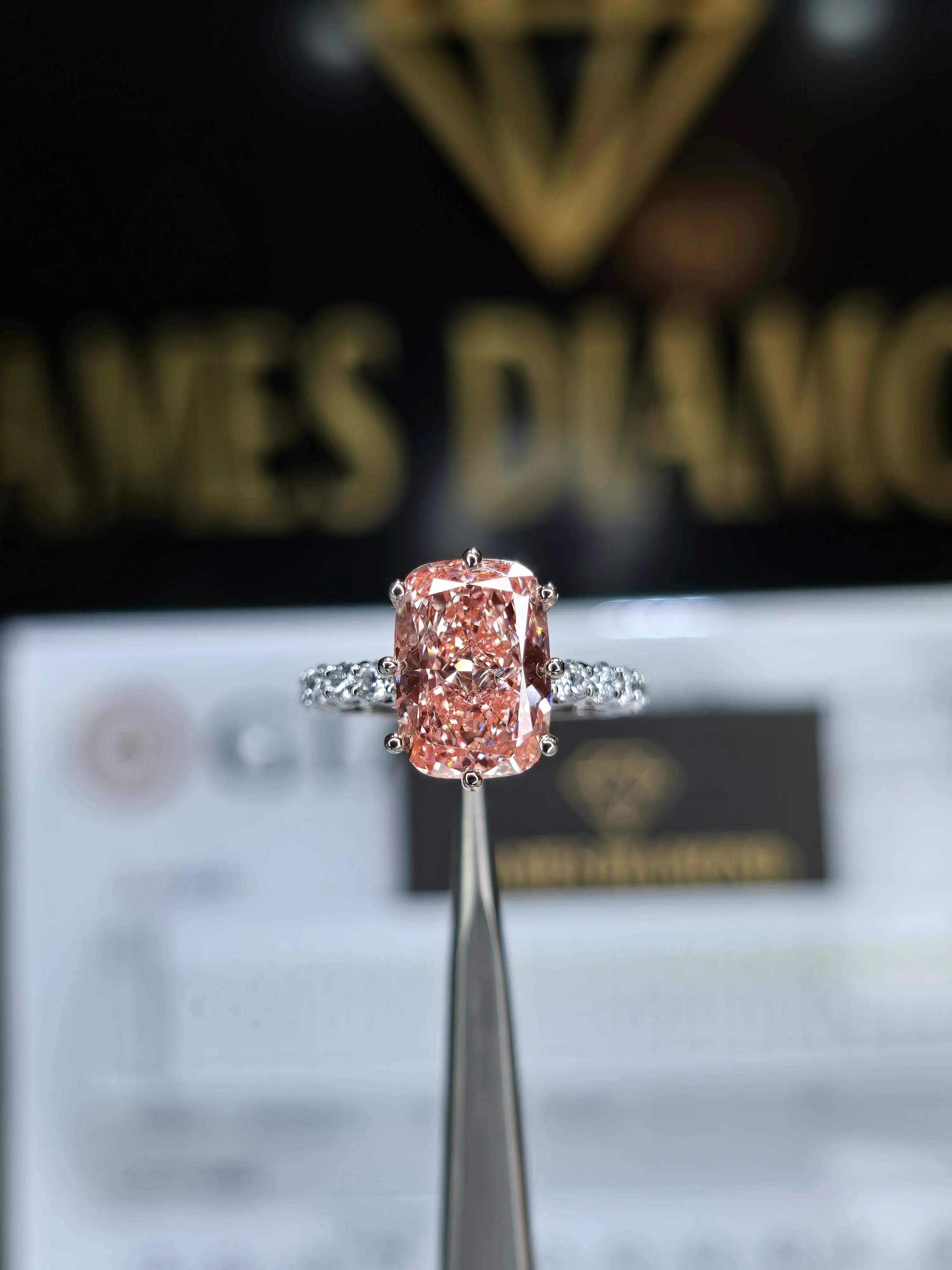Pink Cushion Ring 💍 Center Pink 5 Carat + 14k solid gold 💥