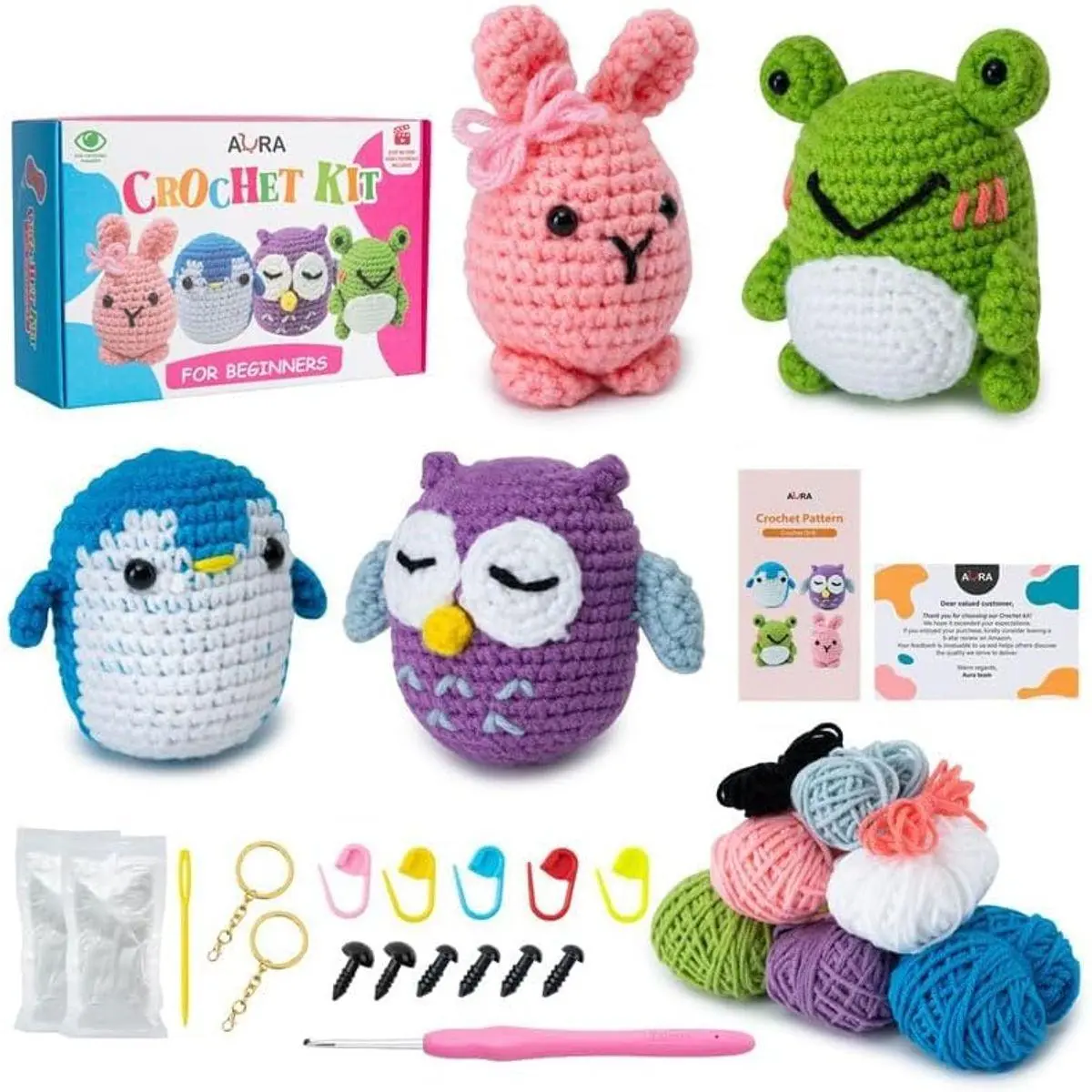 Learn to Crochet Kit for Beginners Kids and Adults, Premium 4 Animal Pattern Beginner Crochet Kits with Easy Tube Yarn & Step-by-Step Video Tutorials (Forest Friends–Standard Size)