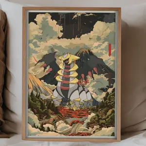 Giratina Japanese Art Print, Legendary Pokémon Anime Wall Decor Poké Fan Gift, Aesthetic Gaming Room Art