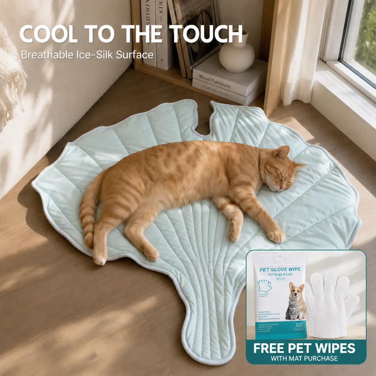 [Buy 1 Get 1 Free] PAWSURD Leaf-Shape Reversible Pet Cooling Mat for Dogs, 34x36in Breathable Touch Gel-Free Ice Silk Cooling Pad, Machine Washable for Crate & Floor