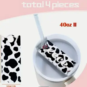 4pc, Personalized Tumbler Name Tag Cow Print Custom Name Tag For Stanley H2.0 40 Oz Tumblers, Tumbler Lid Topper Ideal Cup ID Accessories Drinkware Mug Portable Water Bottles Washable