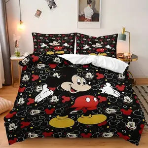 [mothers day gift ideas] DISNEY CLASSIC 3-piece Mickey Mouse Printed Duvet Cover Set (1 * Duvet Cover + 2 * Pillowcases, No Filling), Suitable for Home Bedroom, Guest Room, Dormitory Decoration Bedding Three-piece Set