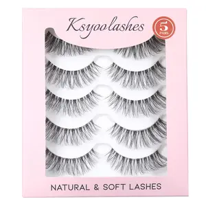KSYOO Long Natural Lashes with Clear Band Lashes Wispy,10-18mm Cat Eye Lashes D Curl Strip Lashes That Look Like Extensions,3D Natural Fluffy Faux Mink False Eyelashes Natural Look|V2