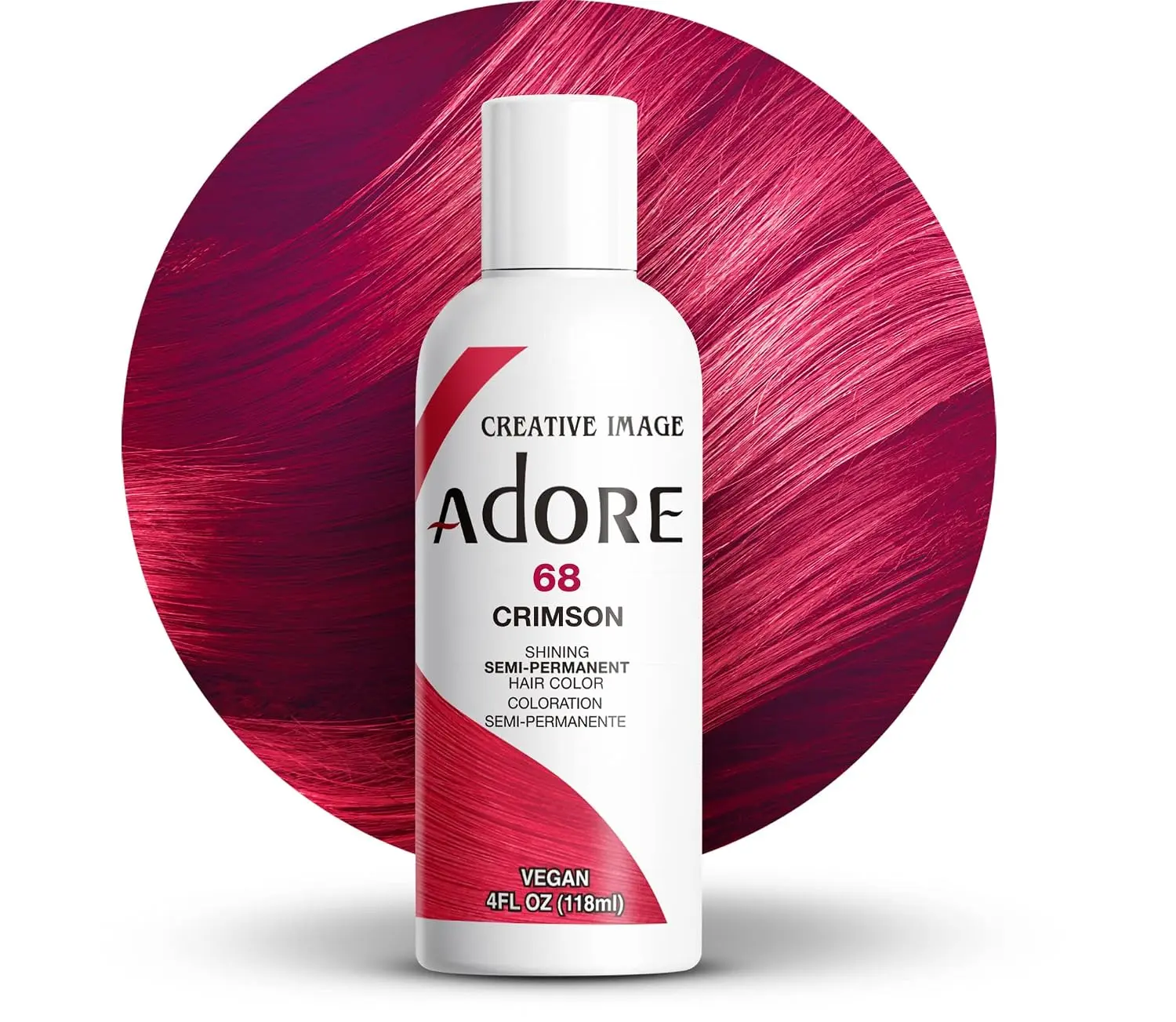 Adore Semi Permanent Hair Color, 068 Crimson, 4 Fl Oz | Vegan & Cruelty-Free Red Hair Dye | No Ammonia, No Peroxide, No Alcohol