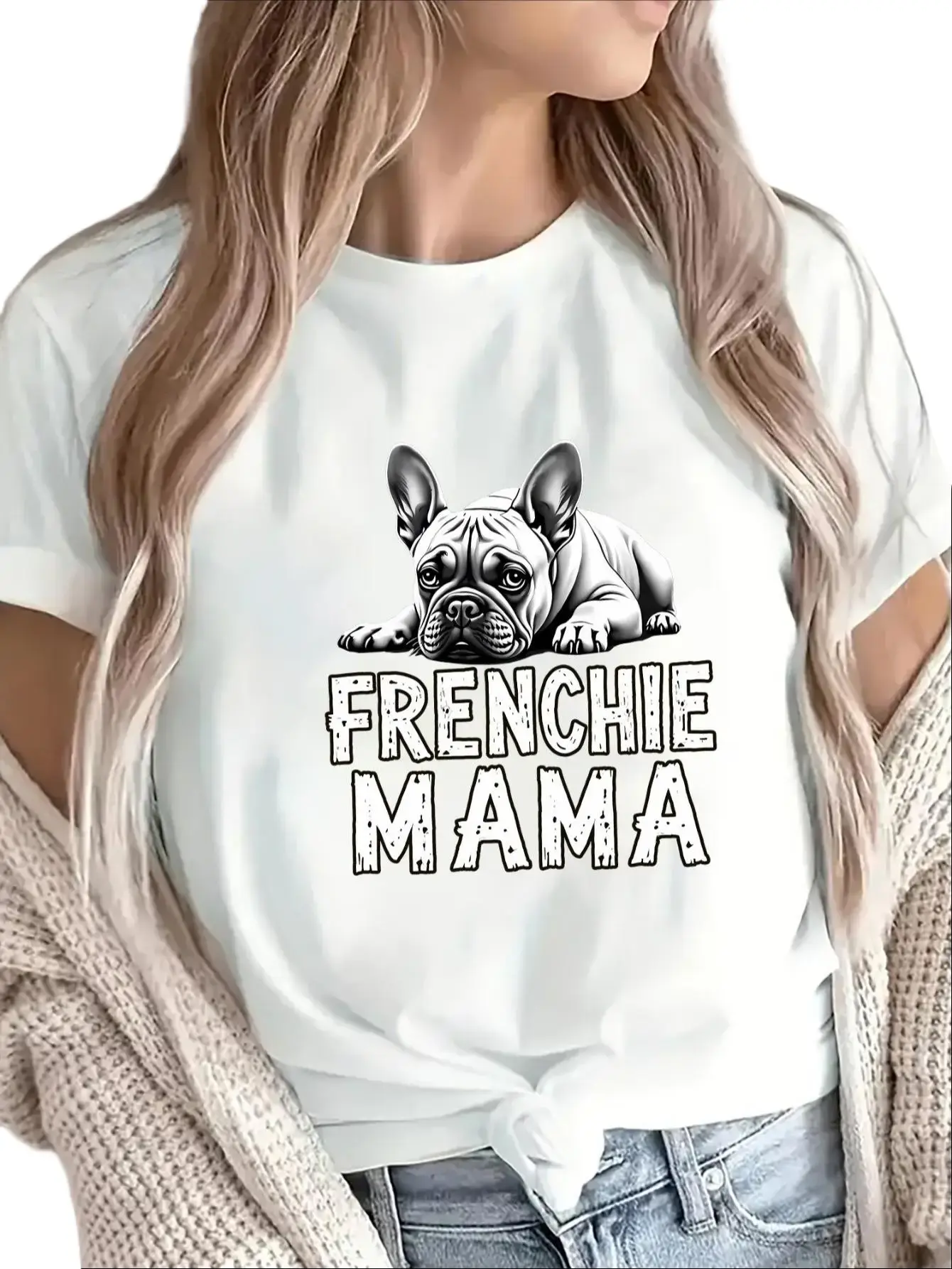 T-Shirt for French Bulldog Moms, Short Sleeve Top for Women, Ideal for Casual Use at for Home Or During Outings, Lightweight And Sturdy Design, Featuring a Graphic Print, Great for Dog Enthusiasts in The Kitchen, Living Room1