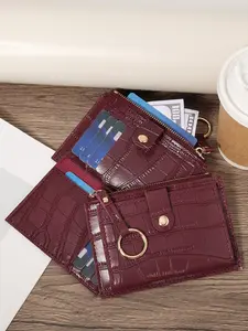 Fashionable booth, solid color crocodile pattern embossed fashionable zipper coin wallet, lightweight and portable cash, ID card, credit card, coin pocket wallet, fashionable coin wallet