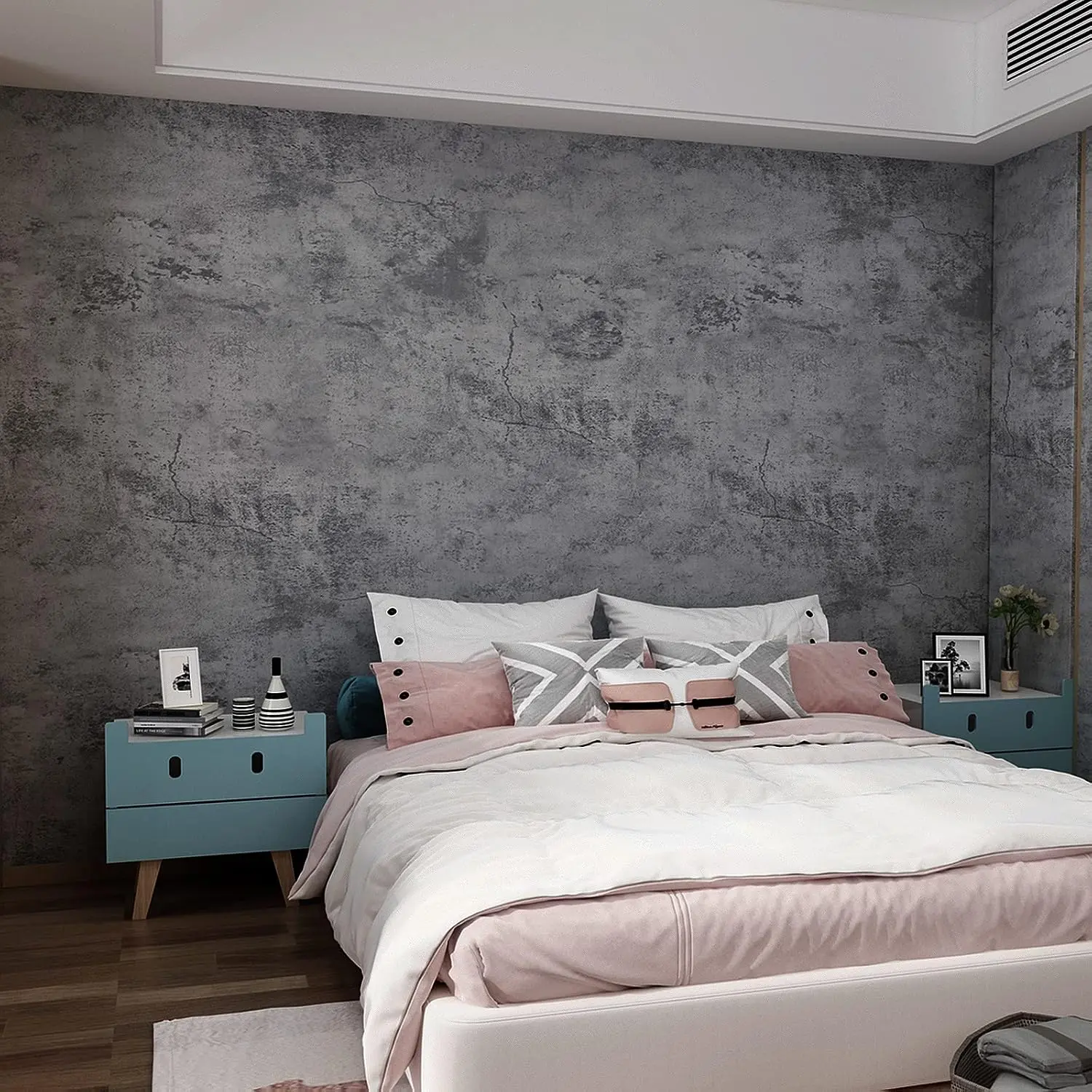 16"x354" Rectangular Grey Blue 3D Thick Faux Cement Peel & Stick Vinyl PVC Waterproof Contact Paper, Single Roll Removable Textured Wall Tile Sticker for Countertop, Gym, Diy Users