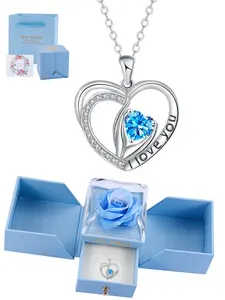 Infinity l Love you Heart Pendant Necklace Set, Birthstone Heart Necklace with Rose Gift Box, Elegant Jewelry for Wife Mom Girlfriend, Sentimental Necklaces