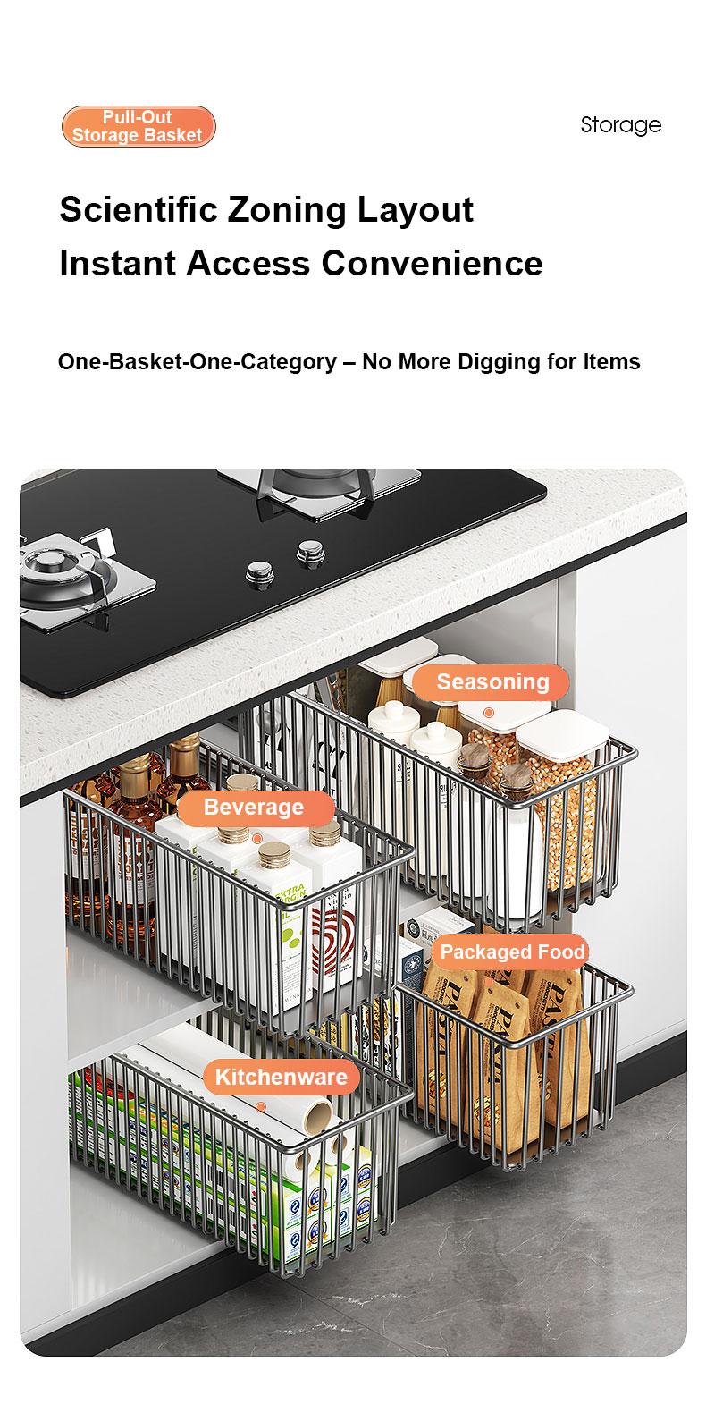 Pull-Out Cabinet Organizer Basket|Under Sink Sliding Storage for Kitchen Cabinets|Clearance Sale|Space Saving Kitchen Organizer,dorm essentials,home decor