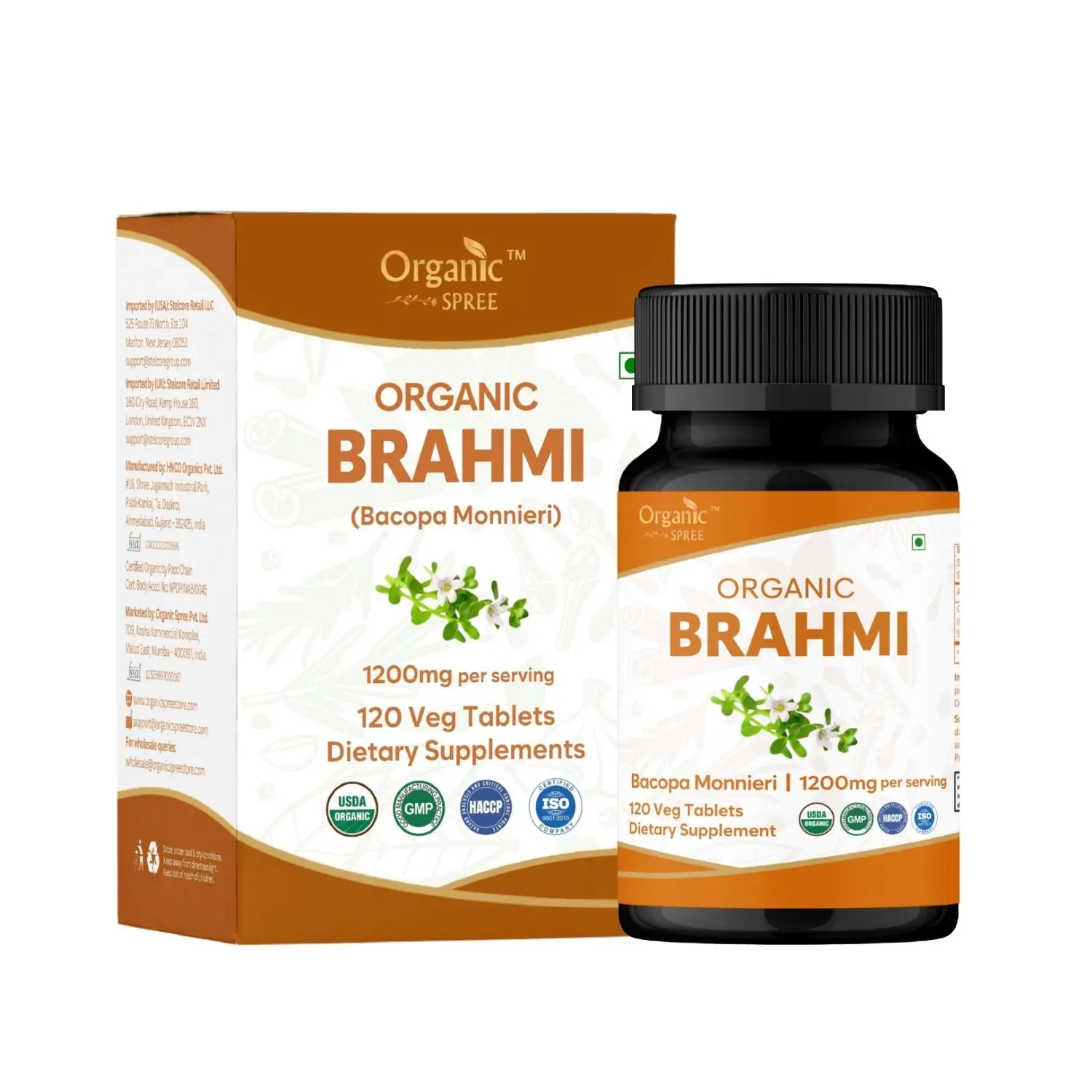 Organic Spree  Brahmi Tablets – Bacopa Monnieri Focus & Memory Nootropic Supplement | 120 Count Brain Support