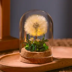 Light Up Dandelion in Glass Dome,Birthday Gifts,Flower Gifts for Women Girlfriends Wives Mothers Daughters Sons,Desk Decor Valentine's Day Mother's Day Christmas Thanksgiving Day,Yellow Leaf