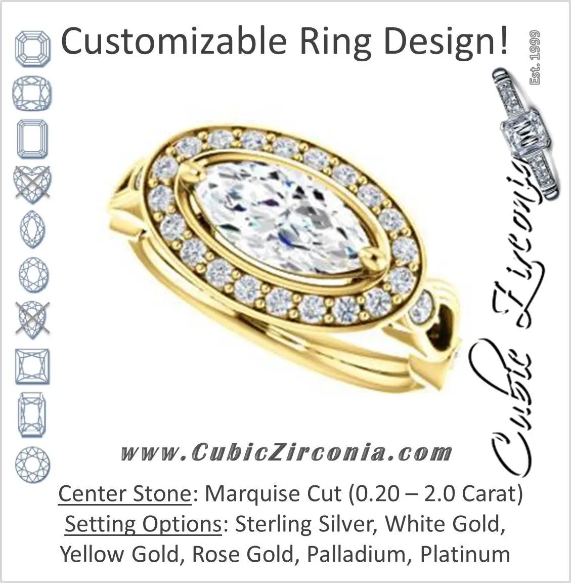 Cubic Zirconia Engagement Ring- The Madison (Customizable Marquise Cut Design with Halo and Bezel-Accented Infinity-inspired Split Band)