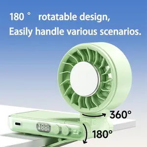 Portable Handheld Fan with Ice Cooling TEC 3000mAh Rechargeable 5 Speeds 180° Foldable Clip Neck Waist Fan Stand Desk Umbrella Hanging for Travel Outdoor