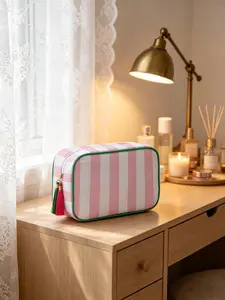 Striped Cosmetic Organizer Bag, Multi-Functional Travel Handbag, Large Capacity Portable Makeup Case, Perfect Gift for Friends and Girls