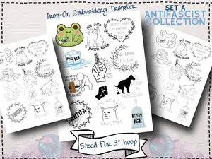 Antifascist Iron-On Embroidery Transfer Mini Set | Abolish ICE, Resist Fascism, Political Craft, Hand Embroidery Pattern Set A