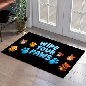 Creative 'Wipe Your Paws' Pet Pattern Doormat| 0.47-Inch Thick, Non-Slip, Machine Washable, Featuring Small Animal Elements, Suitable For Home Decor, Polyester, Rectangle Shape, Bonded Pile