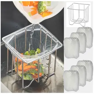 Kitchen Sink Drain Strainer Basket with Sink Basket Holder and 300 Sink Strainer Net Bags, Mesh Sink Strainers for Kitchen Sink Food Catcher, Sink Trash Catcher for Garbage Leftovers etc.