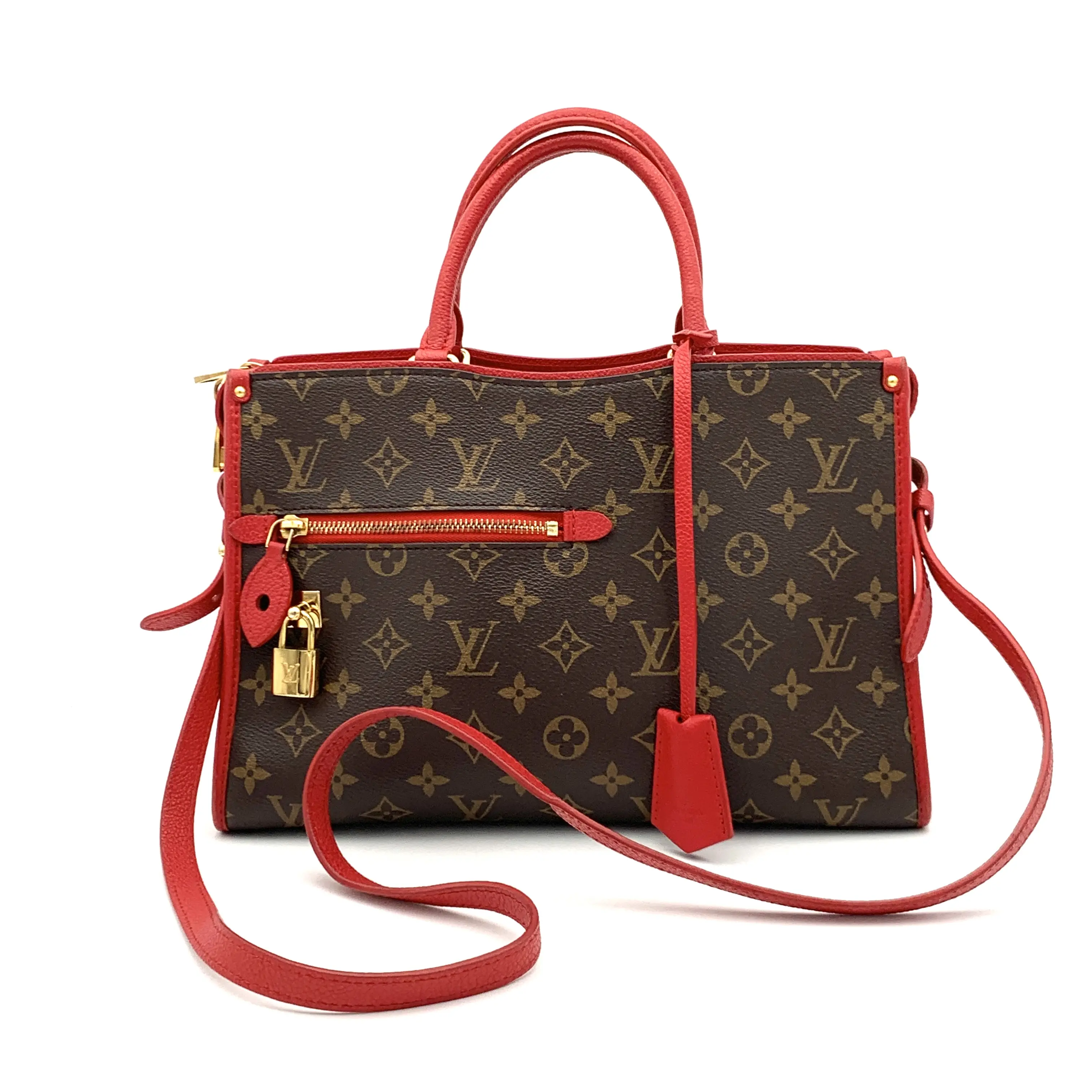 Pre-owned Louis Vuitton Canvas Coated Handbag Popincourt Monogram Red PM W/Lock&keys #4516.1