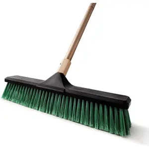 Heavy duty push broom 18 garage sweeper shop brooms with 66 long handle outdoor stiff bristles concrete push broom for sidewalk driveway yard patio deck warehouse sweeping sweep snow