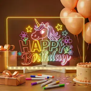 LED Message Board Acrylic Dry Erase Light-Up Board with Stand Markers Cleaning Cloths Tracing Paper Erasable Reusable Kids Learning Gift for Birthday Halloween Christmas Decorative Neon Sign best friend Solar Motion Sensor Rose Teddy Bear Romantic