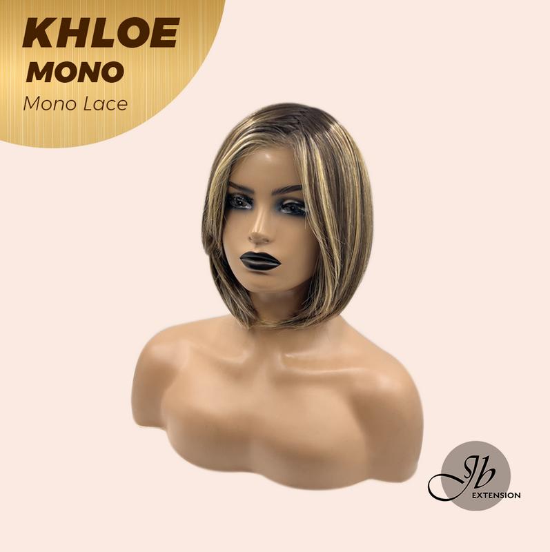 JBEXTENSION KHLOE MONO Monofilament Handmade Wig 6X5 Full Monofilament Hand Tied Top Wig 12 Inches Bob Cut Hazelnut Blonde Highlight Mono Lace Handmade Futura Fiber Wig With Anti-slip Silicone Strips Glueless Wig KHLOE MONO【BENDY EAR TABS】