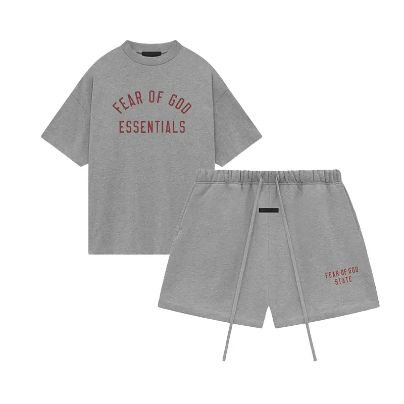 Fear of God Essentials FW24 Jersey Crewneck Tee & Fleece Soccer Short Set Dark Heather