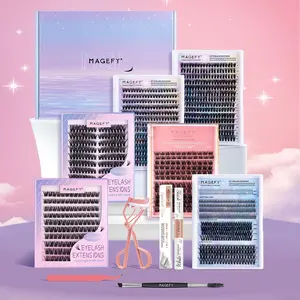Magefy False Eyelashes Kit, 6 Boxes Mixed Wide Cluster Eyelashes with Eyelash Glue & Tweezers & Eyelash Curler & Brush, Eye Makeup Enhancement Tool for Women, Cosmetic