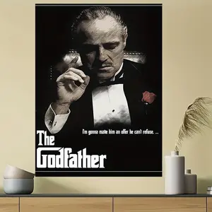 [2D Flat] 1 Piece Godfather Movie Poster Canvas Wall Art - Frameless, Suitable for Living Room, Bedroom, Study Durable Home Decoration - Classic Cinema Souvenirs and Retro Movie Works, High-Quality Printing, Godfather Wall Art, 2D Flat, Perfect Room Decor