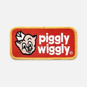 Piggly Wiggly Patch - Classic Trucker Patch Collection - 4" x 2.75" Heavy Twill Embroidered Patch with Burly Overlock Stitch Border