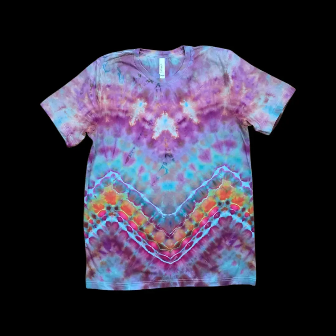 Women's Chevron Geode Rainbow Tie-Dye Short-Sleeve Casual Cotton Jersey T-Shirt - Unisex 1-Piece, Large