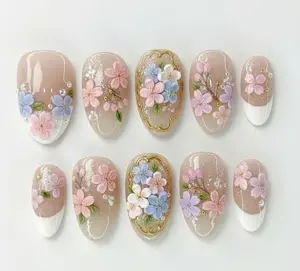 Secret Garden Flowers Press On Nails, Fairy Tale Inspired Fake Nails, Summer Spring Pink Nail Art, Birthday Holiday Nails, Gifts for Her