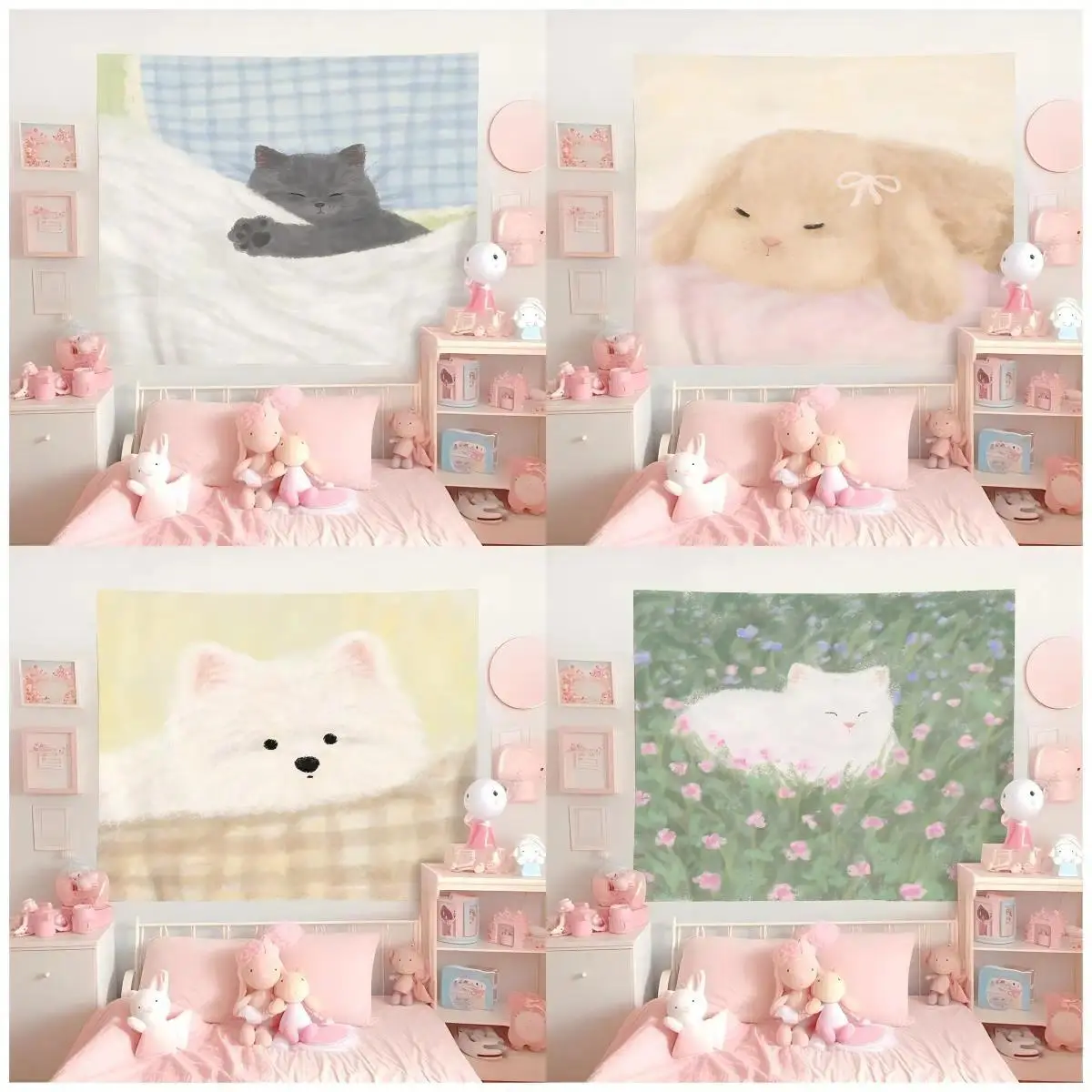 Scandinavian Ins Style Pet-Themed Tapestry, Cute Heart-Design Wall Decoration for Girls' Bedrooms and Children's Rooms (Home Decor)