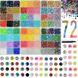 1 Set 3mm 72 Colors Semi-circular Flatback Nail Rhinestones Charms Bedazzling Kit, Bling Rhinestone Decoration, Multi-colors Glittering Resin Nail Diamond Decor for DIY