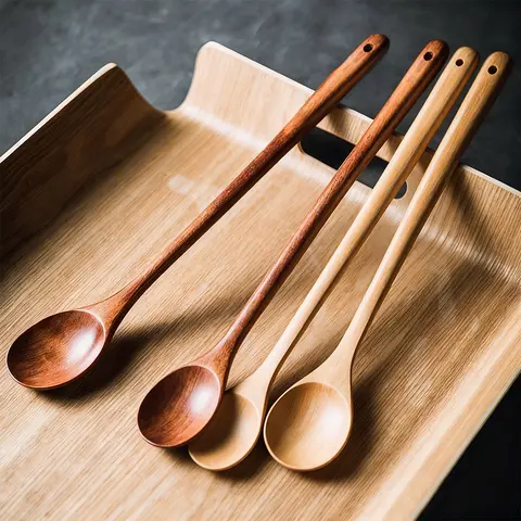 4/6 Piece Long Wooden Cooking Spoons, Durable Stirring Tools, Dishwasher Safe, Ideal for All Pots, Home & Professional Kitchen, Kitchen Utensils Set, Home Kitchen Use, Kitchenware Utensils