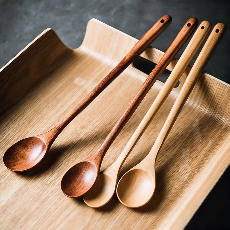 4/6 Piece Long Wooden Cooking Spoons, Durable Stirring Tools, Dishwasher Safe, Ideal for All Pots, Home & Professional Kitchen, Kitchen Utensils Set, Home Kitchen Use, Kitchenware Utensils