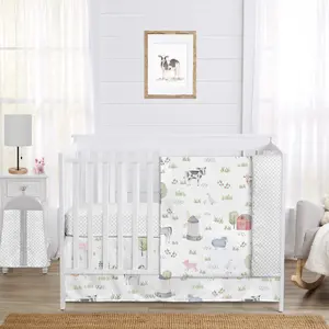 Sweet Jojo Designs 4-Piece Baby Crib Bedding Set (Farm Animals) for Boys or Girls, Infants/Nursery incl. Blanket, Fitted Sheet, Skirt, Diaper Stacker (Chicken, Farmhouse, Barn, Sheep, Horse, Cow, Pig)
