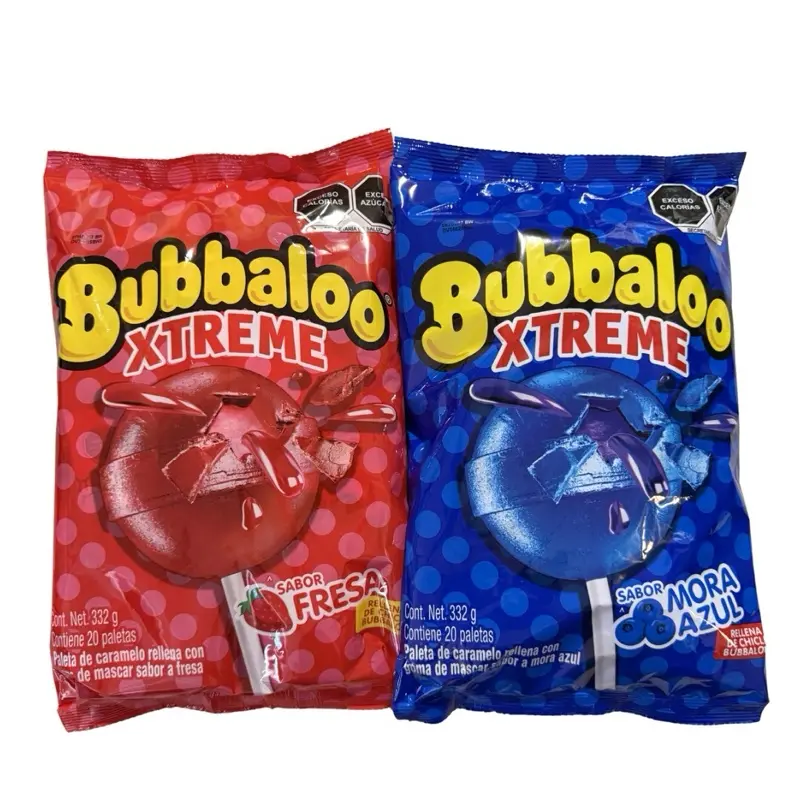 Bubbaloo Xtreme lollipops filled with gum 20 pieces -strawberry -blueberry  Sweet Candy Snack Bonbon