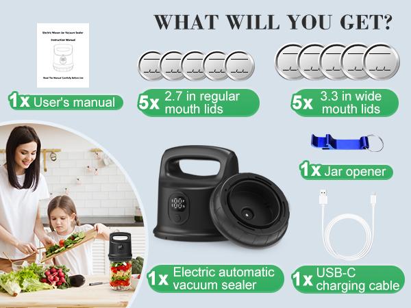 Automatic Electric Mason Jar Vacuum Sealer,Jar Vacuum Sealer for Wide and Regular Mouth Mason Jars with Ergonomic Handle,Cordless Vacuum Sealing Machine Outdoorfun Kitchen Appliances TikTokShopBacktoSchool Portable Smart