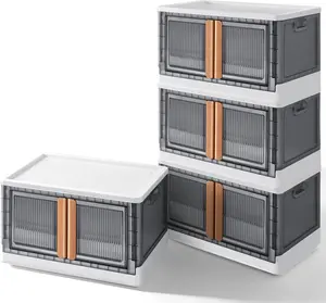 Storage Bins Plastic Collapsible Closet Organizer Bathroom Stackable Storage Box with Lids and Wheels Home Storage (19 Gallon, 4 Pack)