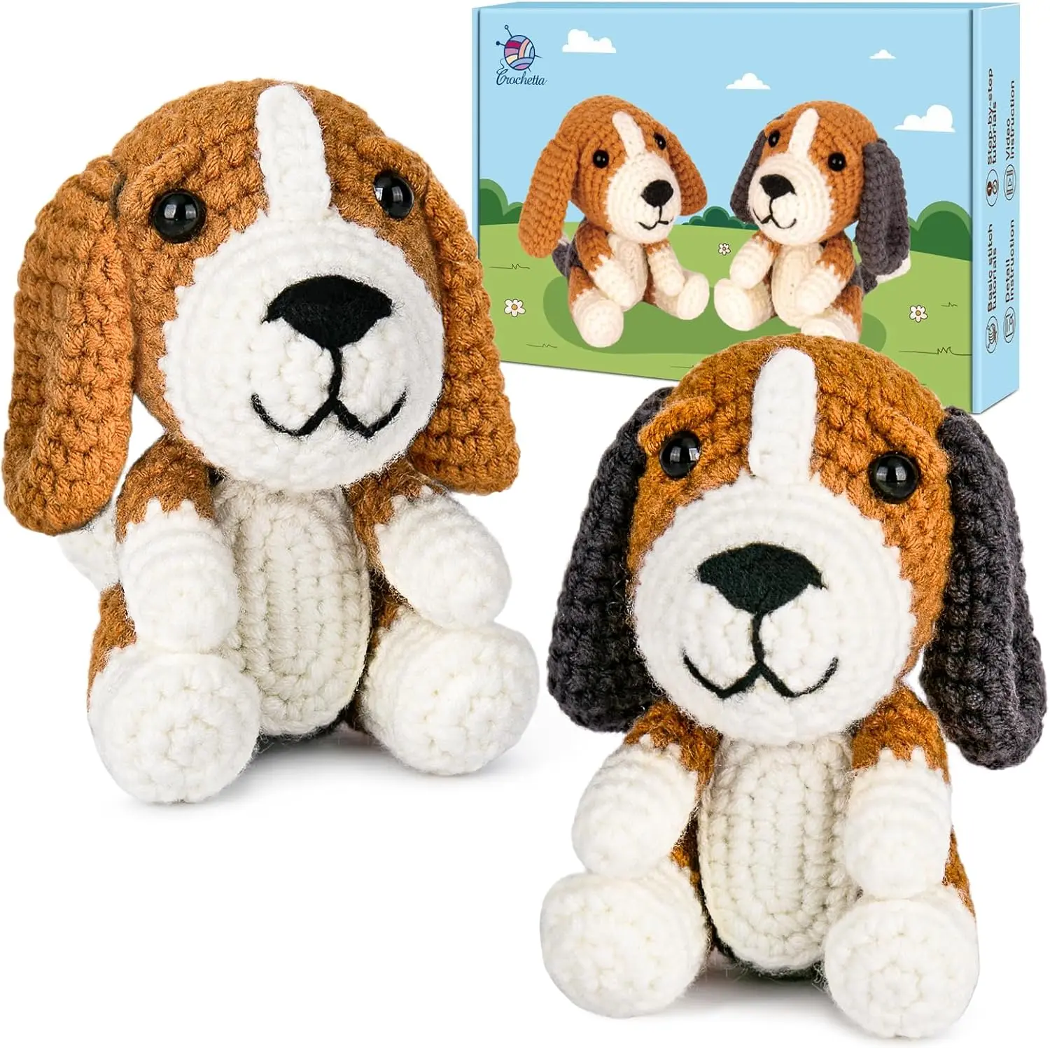 Crochetta Beginner DIY Crochet Stuffed Animal Kit for Crafty Lifestyle - 5 Yarns, Stuffing, Hooks, Scissors, Video Tutorials