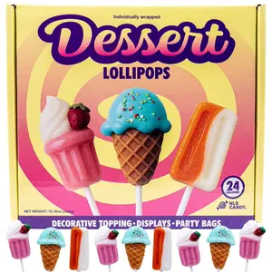 Dessert Lollipops Candy 24ct, Milkshake, Ice Cream, and Popsicle, Strawberry Cream, Orange Cream, and Blueberry Cream Suckers