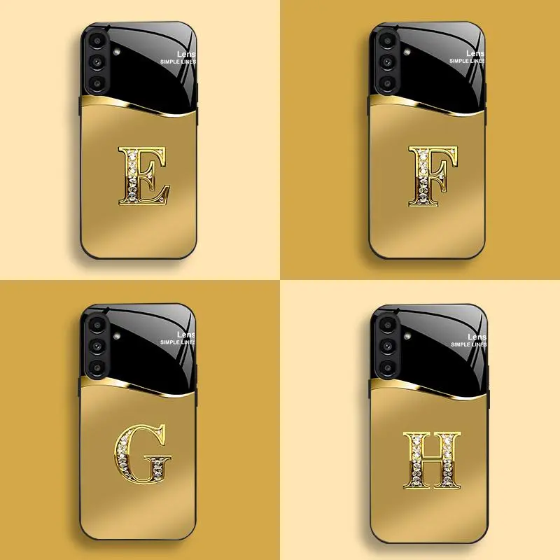 Suitable for [Galaxy A13 5g] New high-end gold letter glass mobile phone case New business simple metal paint electroplated glass mobile phone case Affordable anti-fall and anti-fingerprint 995