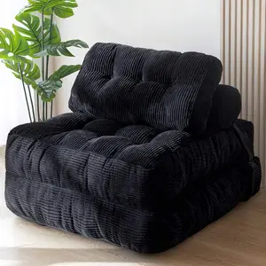 Convertible Folding Sofa Bed Upholstered Sofas - 1-Person Corded Fabric Floor Lounge Chair with Back Support, 33.5x74.8in Foldable Mattress, Couch Pillows, Portable Sleeper for Living Room, Bedroom