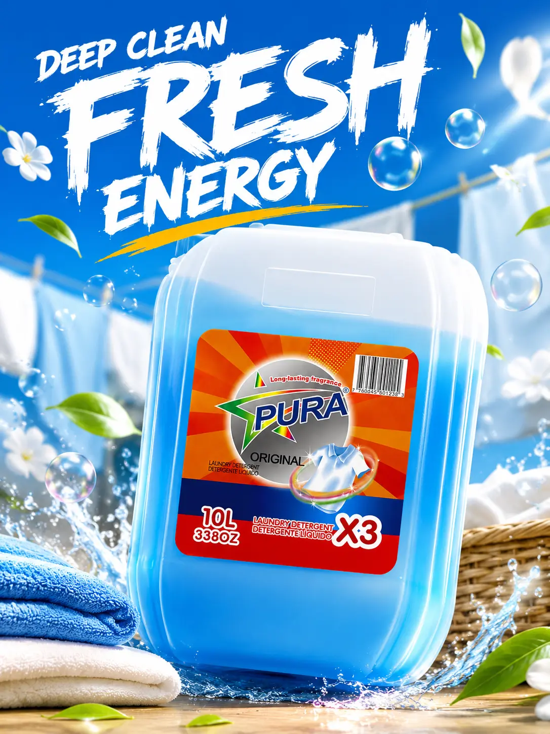 Extra Large 10L PURA Bulk Laundry Detergent Long Lasting Fragrance Large Volume Laundry Liquid Perfect For Big Family Daily Washing Household Supply