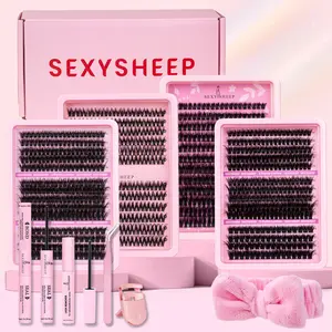 Personal False Eyelashes & Tools Set, DIY Lash Extension Kit, DIY Eyelash Extensions, Dense Style, Self-Adhesive Curled Cluster, Volume Cluster Lashes, Longer Looking Lashes, Makeup Accessories Gift Set