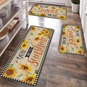JIT 1/2/3 pcs of plain black and white simple wood-grain sunflower pattern multi-purpose carpet decoration for various environments. Kitchen carpet set, plain flannel washable bedside soft carpet, suitable for kitchens, bedrooms and other areas.