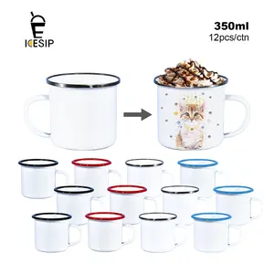 Icesip 12oz 350ml Sublimation White Enamel Mug with mixed color rim Vintage White Enamel Cup Perfect for DIY Personalized Gifts 12pcs/ctn