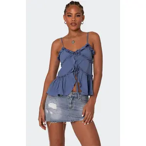 Edikted Women's Juniper Tie Front Ruffled Tank Top